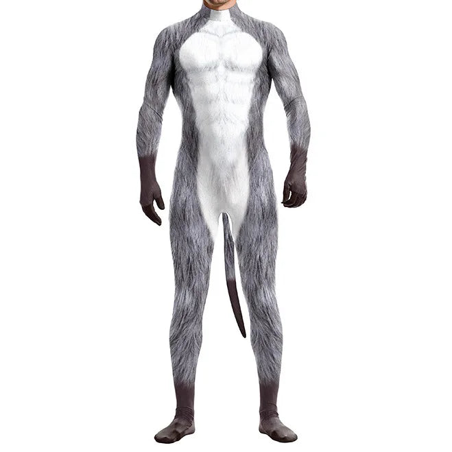 Wolf Fantasy Fetish Bodysuit With Tail