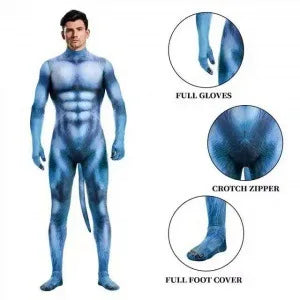 Blue Alien Fantasy Fetish Bodysuit With Tail