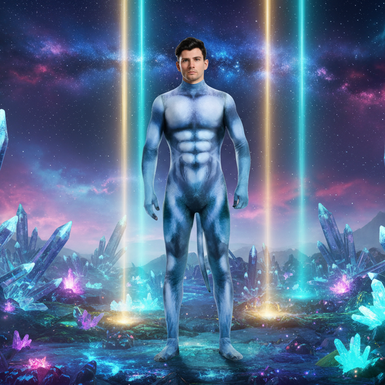 Blue Alien Fantasy Fetish Bodysuit With Tail