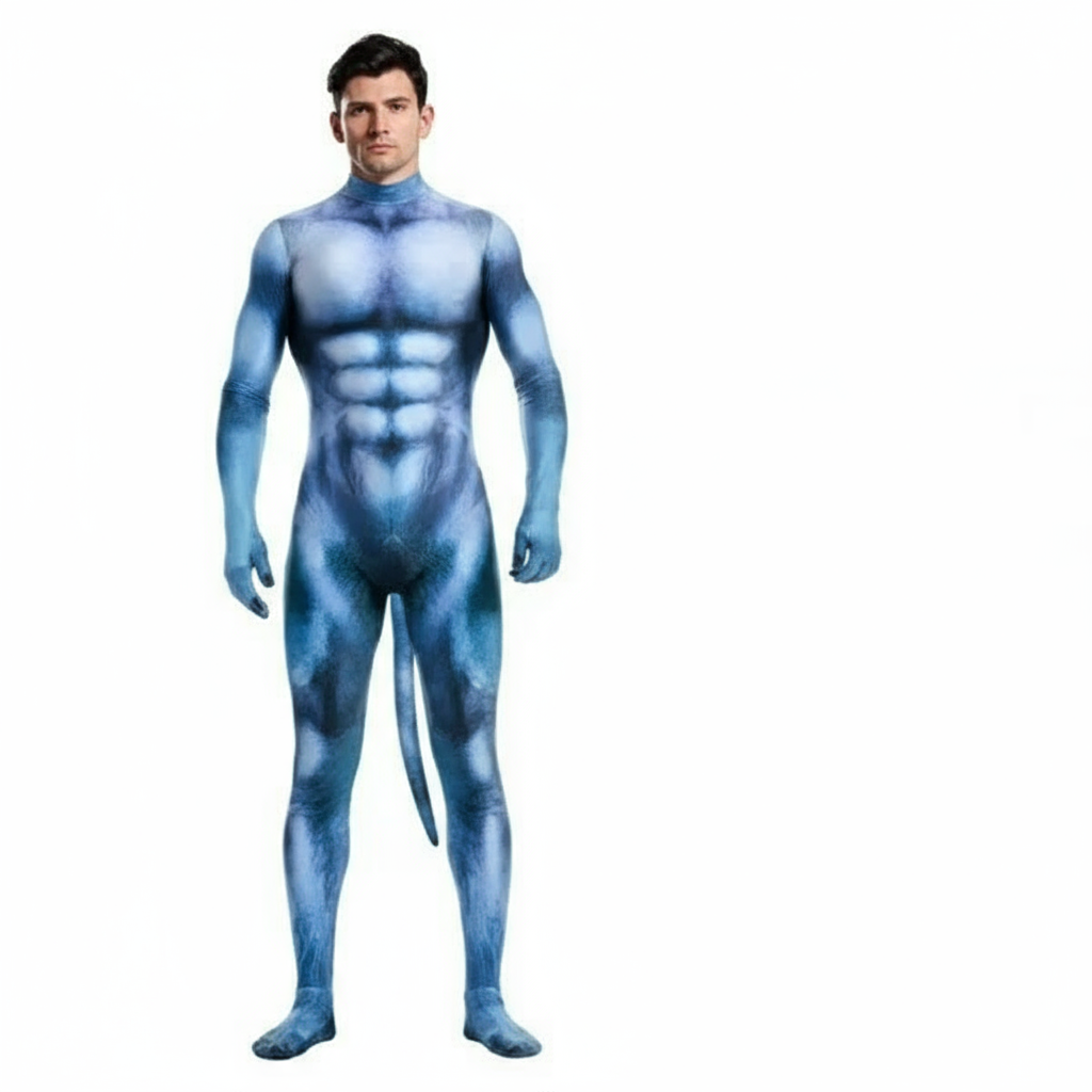 Blue Alien Fantasy Fetish Bodysuit With Tail