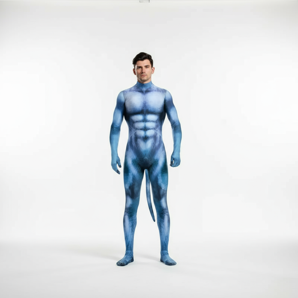 Blue Alien Fantasy Fetish Bodysuit With Tail
