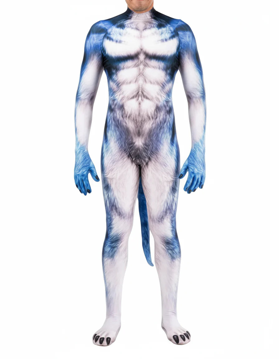 Arctic Wolf Fantasy Fetish Bodysuit With Tail