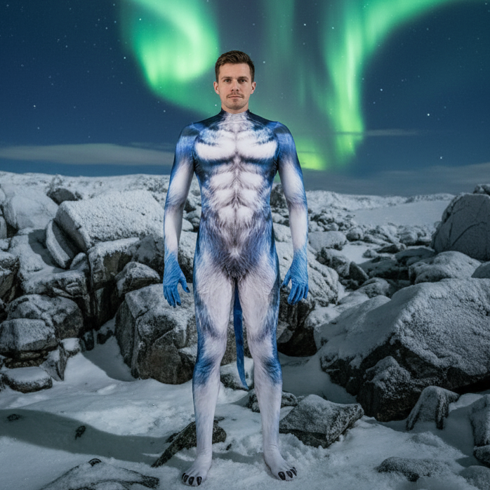 Arctic Wolf Fantasy Fetish Bodysuit With Tail