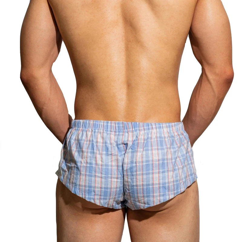 D.M. Low Rise Sexy Plaid Home Boxer Briefs