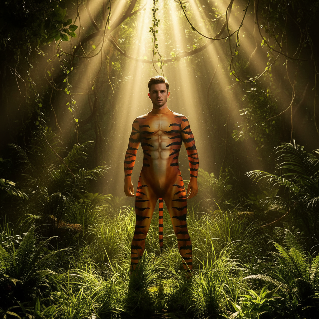 Tiger Fantasy Fetish Bodysuit With Tail