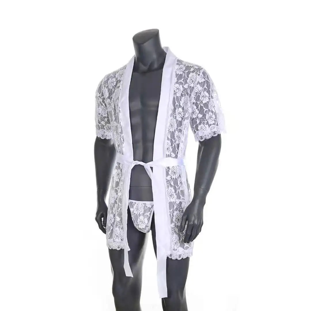 Masculine Lace Thong + Bathrobe Set