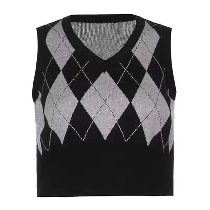 Gridded V-neck Vest