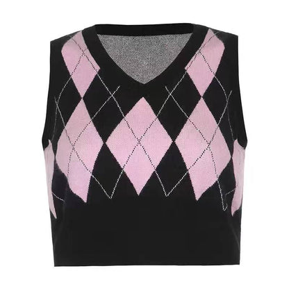 Gridded V-neck Vest