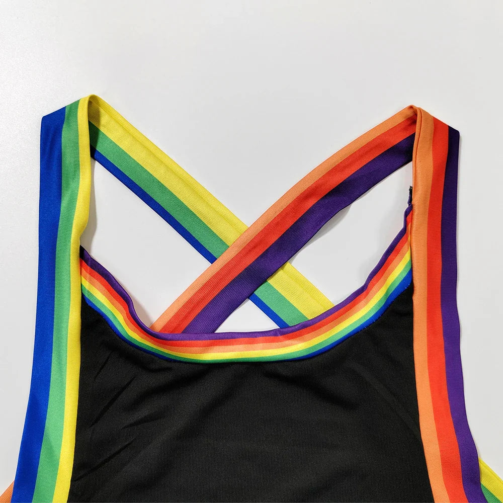 Rainbow Stripe Stretch Thong Bodysuit