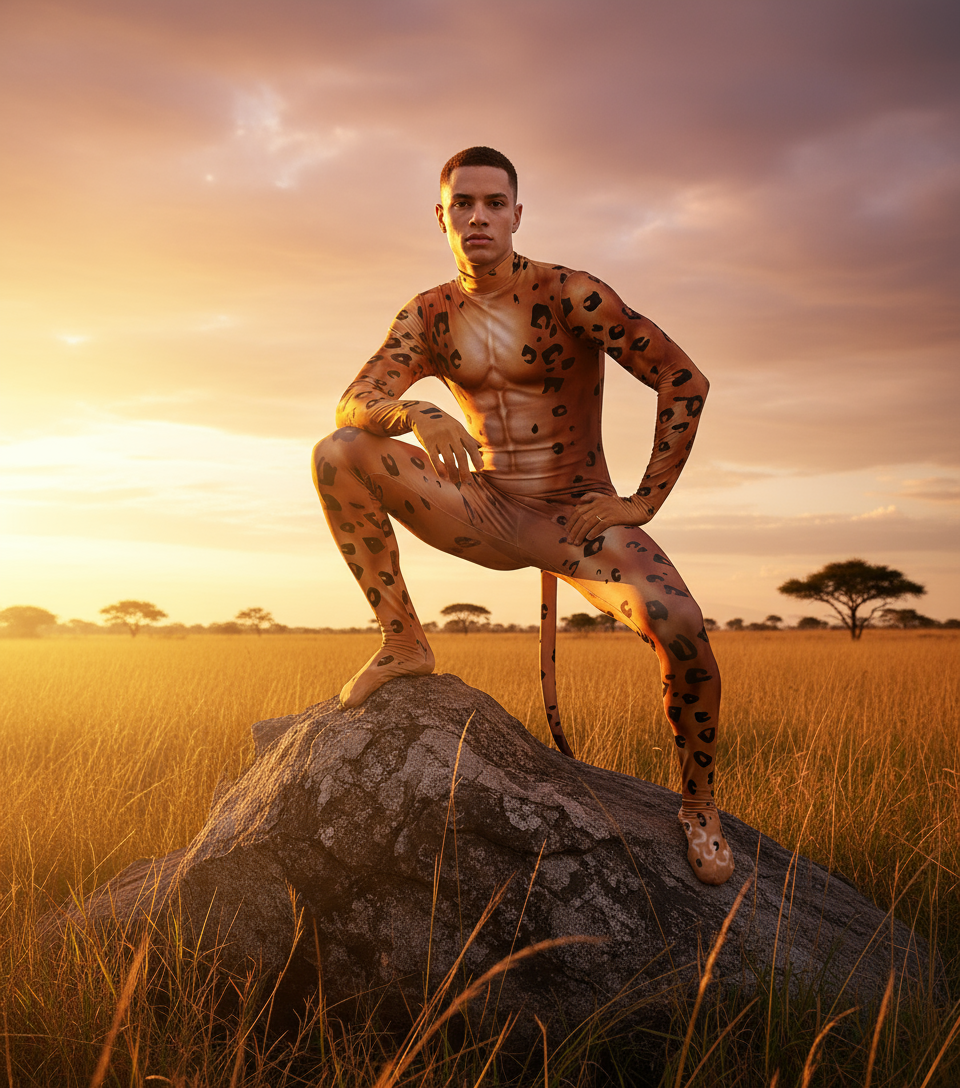 Leopard Fantasy Fetish Bodysuit With Tail