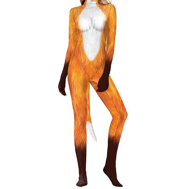 Femme Fox Fantasy Fetish Bodysuit With Tail