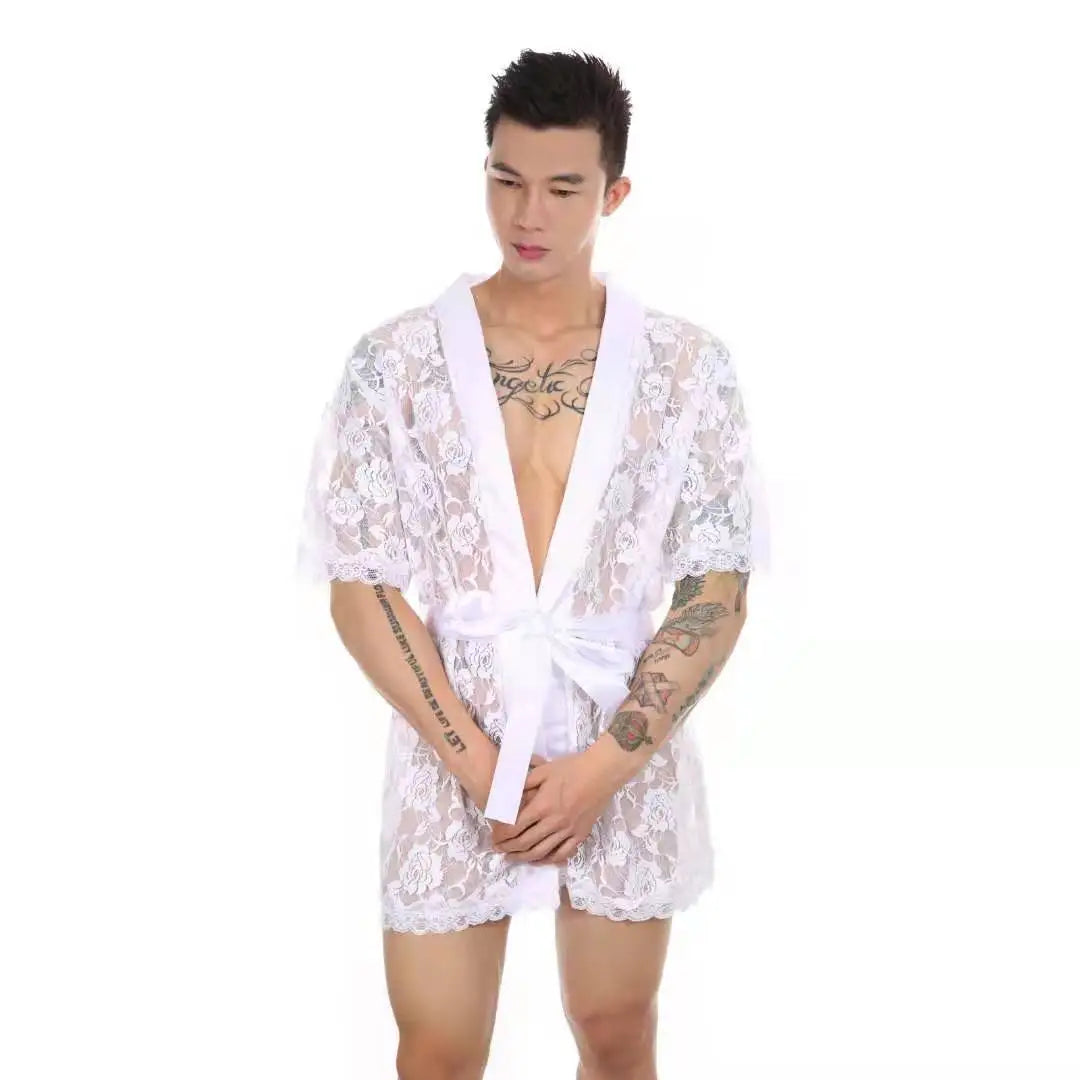 Masculine Lace Thong + Bathrobe Set