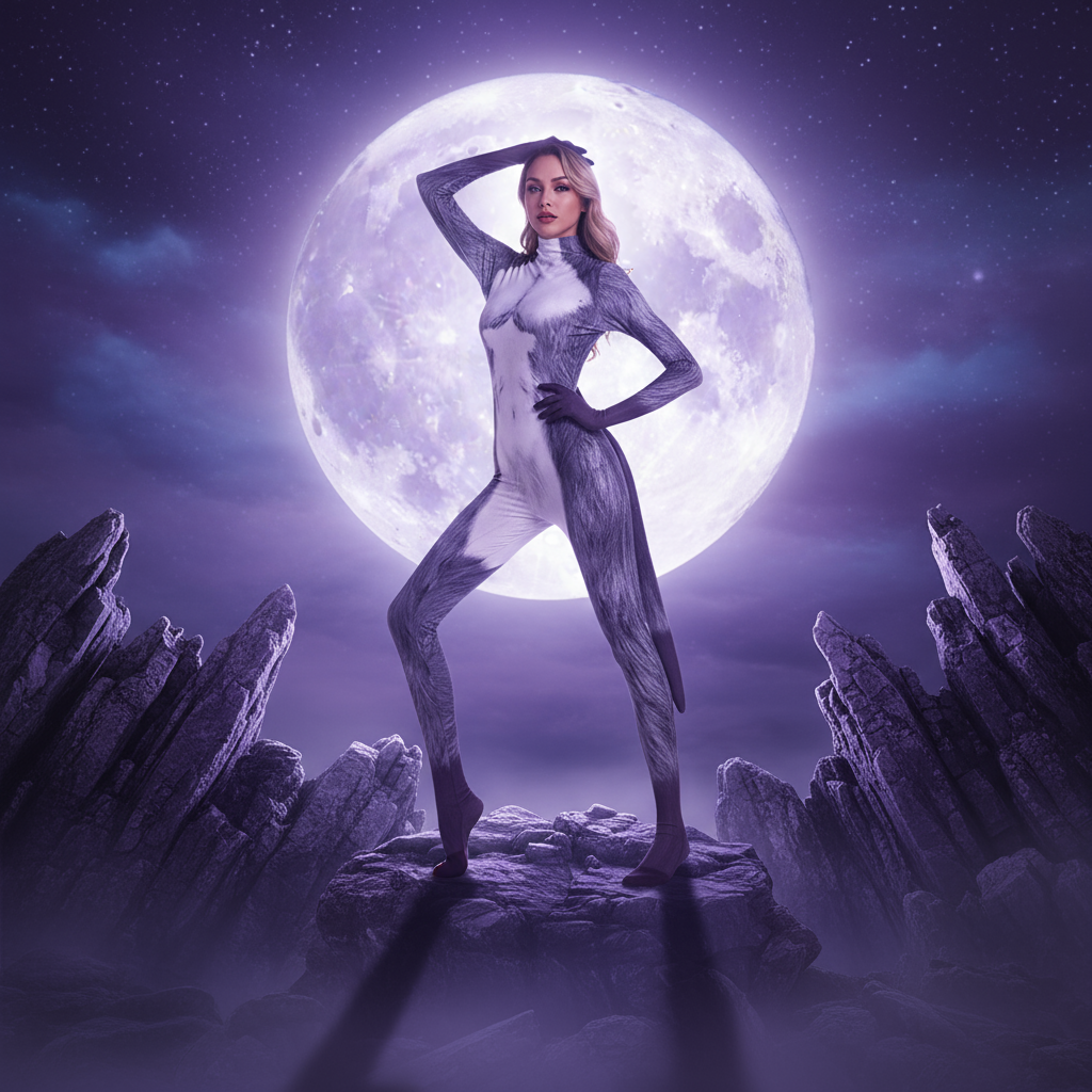 Femme Wolf Fantasy Fetish Bodysuit With Tail