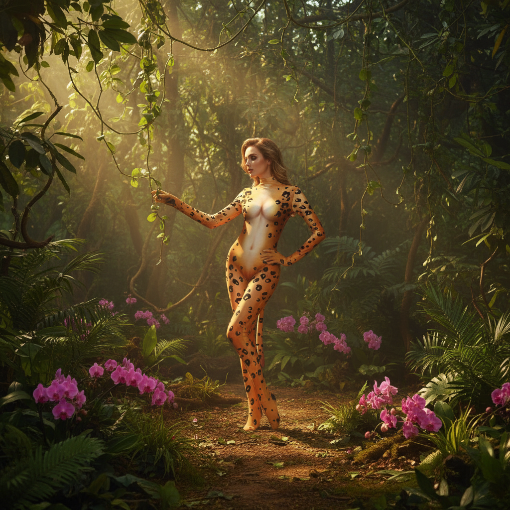 Femme Leopard Fantasy Fetish Bodysuit With Tail