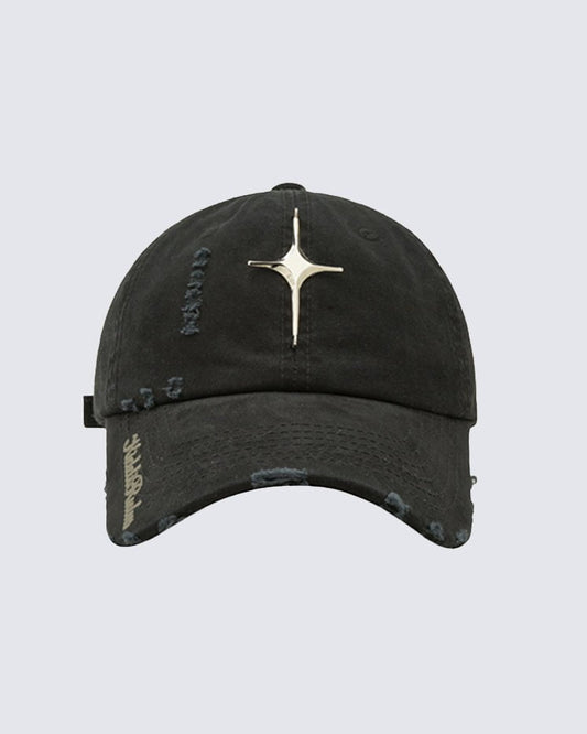 Distressed Baseball Cap With Cross