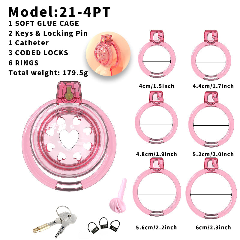 Short Soft Chastity Cage – Heart Vent Design, Silicone TPE, Multi-Shaped