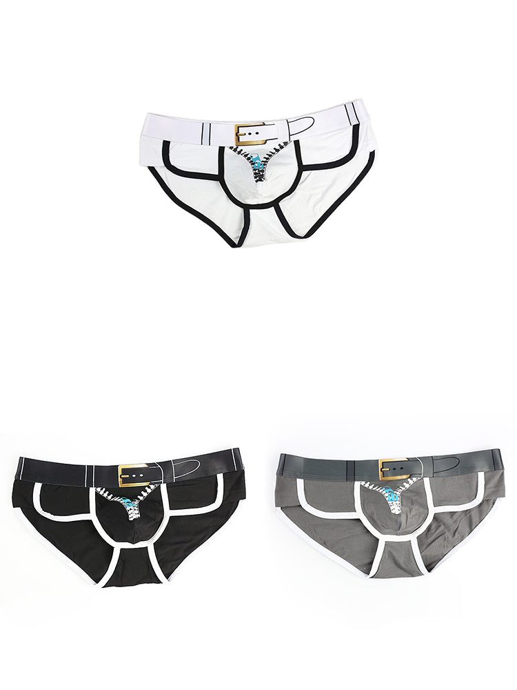 Zipper Belt Printed Cotton Pouch Briefs