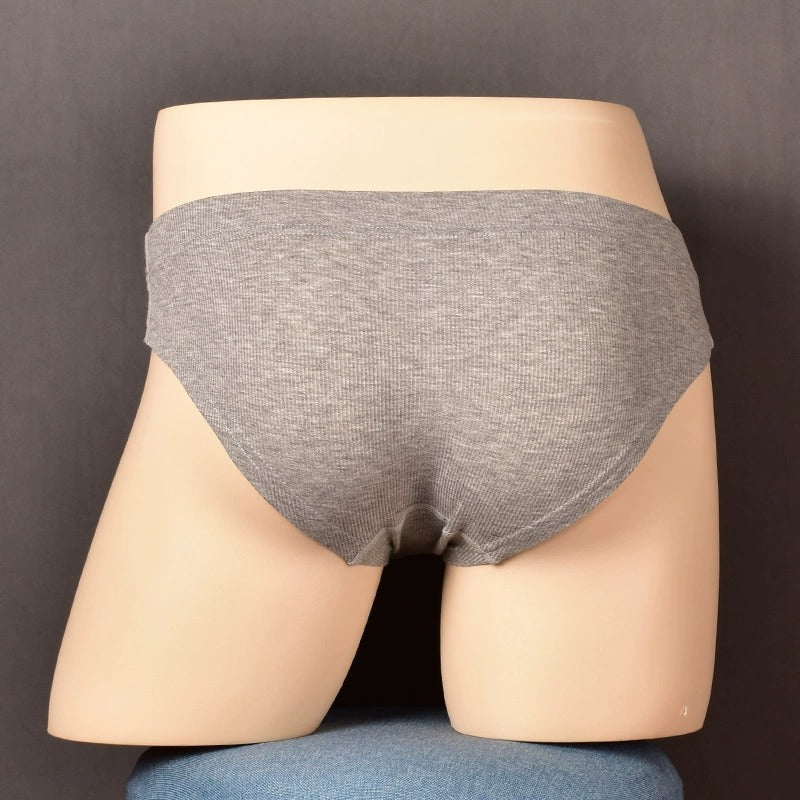 2 Pack Men's Ribbed Briefs with Decorative Button and Contour U-Pouch