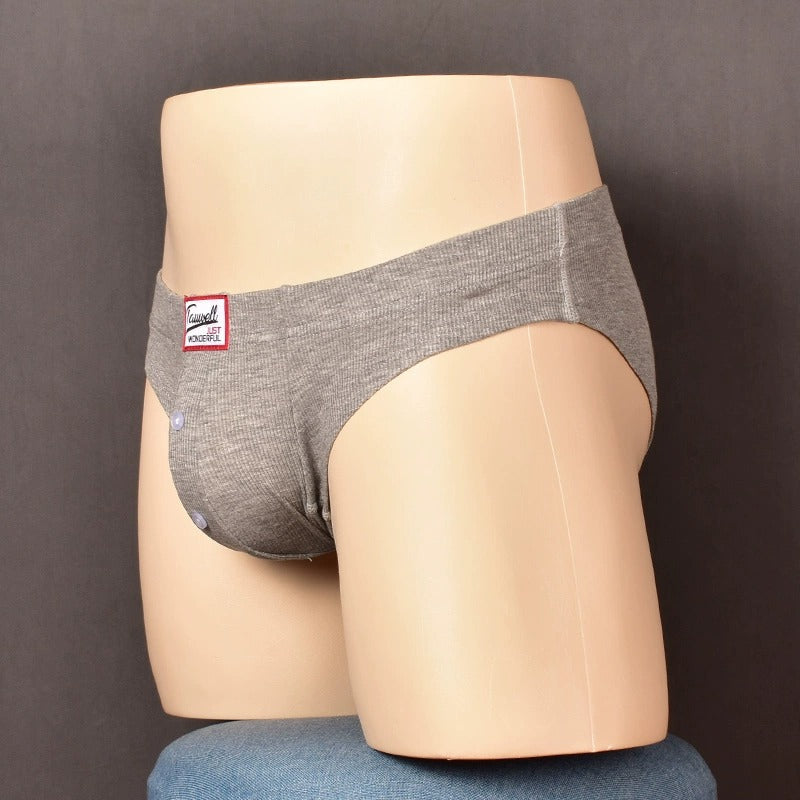 2 Pack Men's Ribbed Briefs with Decorative Button and Contour U-Pouch