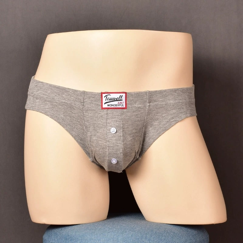 2 Pack Men's Ribbed Briefs with Decorative Button and Contour U-Pouch