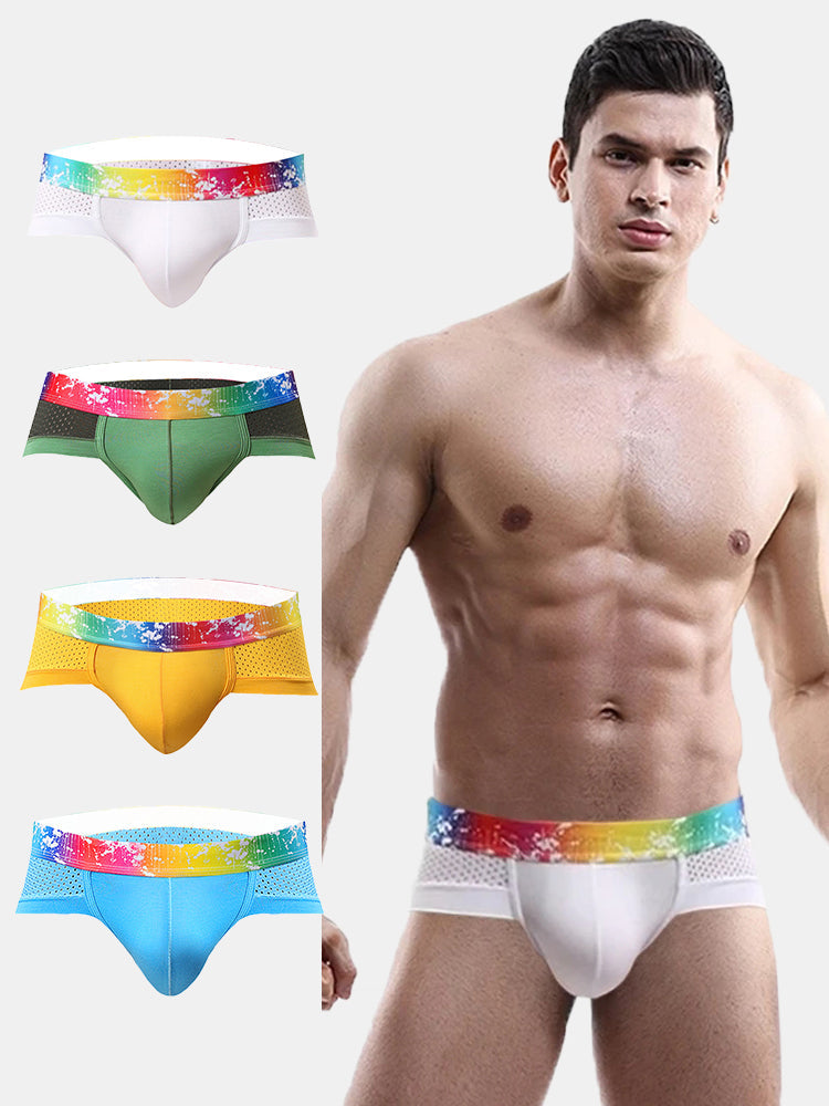 4 Pack Breathable Modal Colored Belt Briefs-rainbow pride underwear