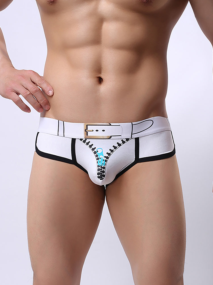 Zipper Belt Printed Cotton Pouch Briefs