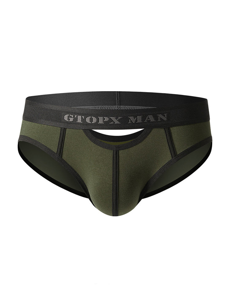 Men’s Spliced Lines U Convex Pouch Cotton Briefs