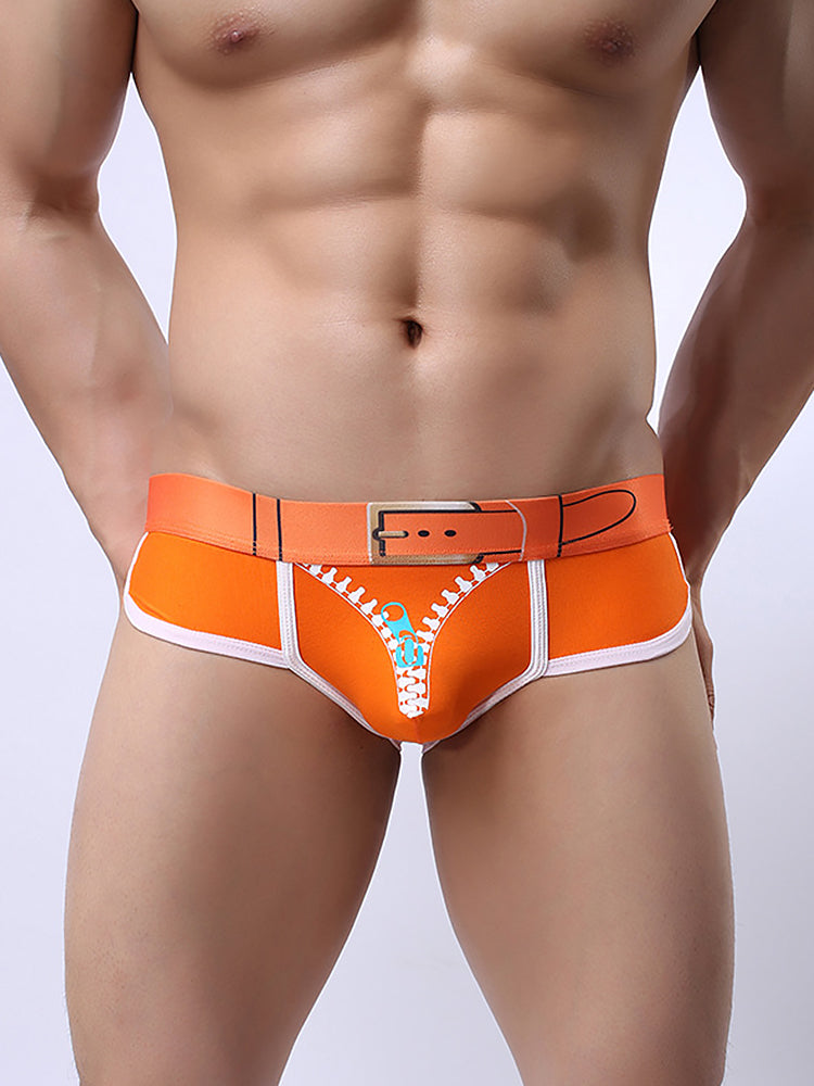 Zipper Belt Printed Cotton Pouch Briefs