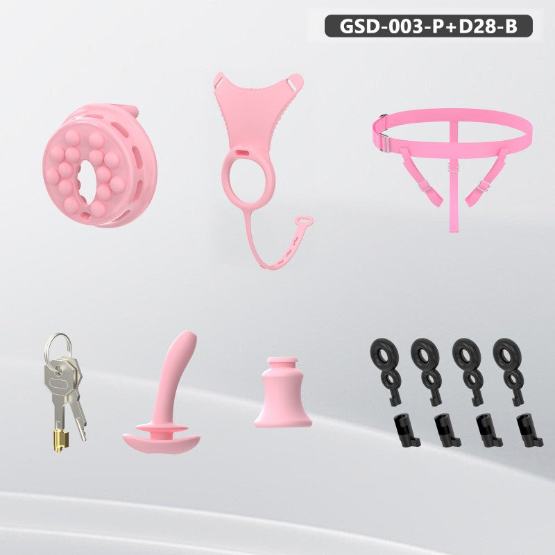 Flat Head Silicone Chastity Harness with Vibrating Plug & Remote Control-GSD Series