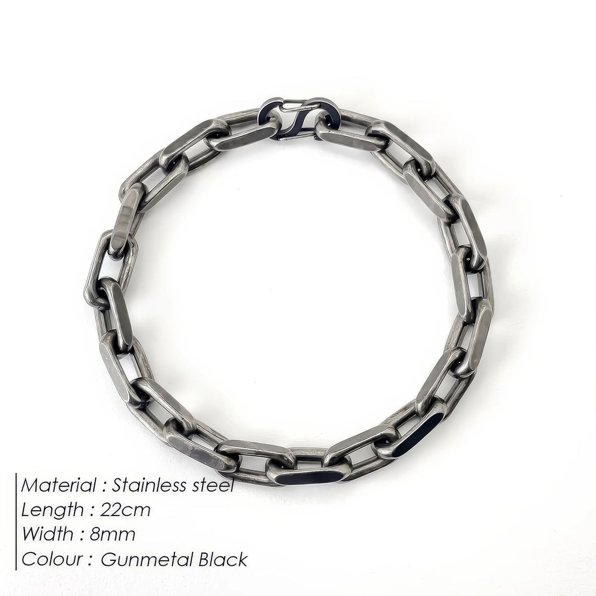 Industrial Style 8mm Cuban Chain Bracelet with Square Lock