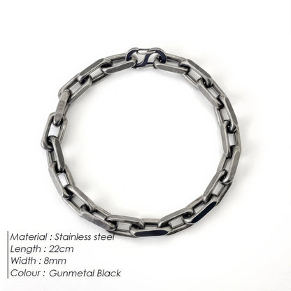 Industrial Style 8mm Cuban Chain Bracelet with Square Lock
