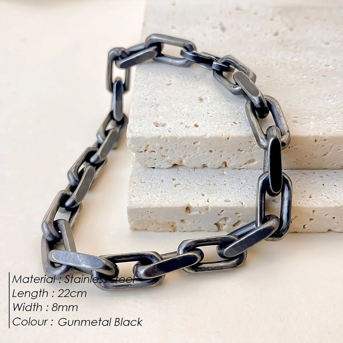 Industrial Style 8mm Cuban Chain Bracelet with Square Lock