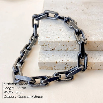 Industrial Style 8mm Cuban Chain Bracelet with Square Lock