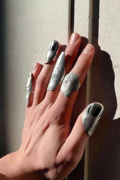Irregular Textured Silver Knuckle Ring Set – Full Finger Minimalist Stackable Rings
