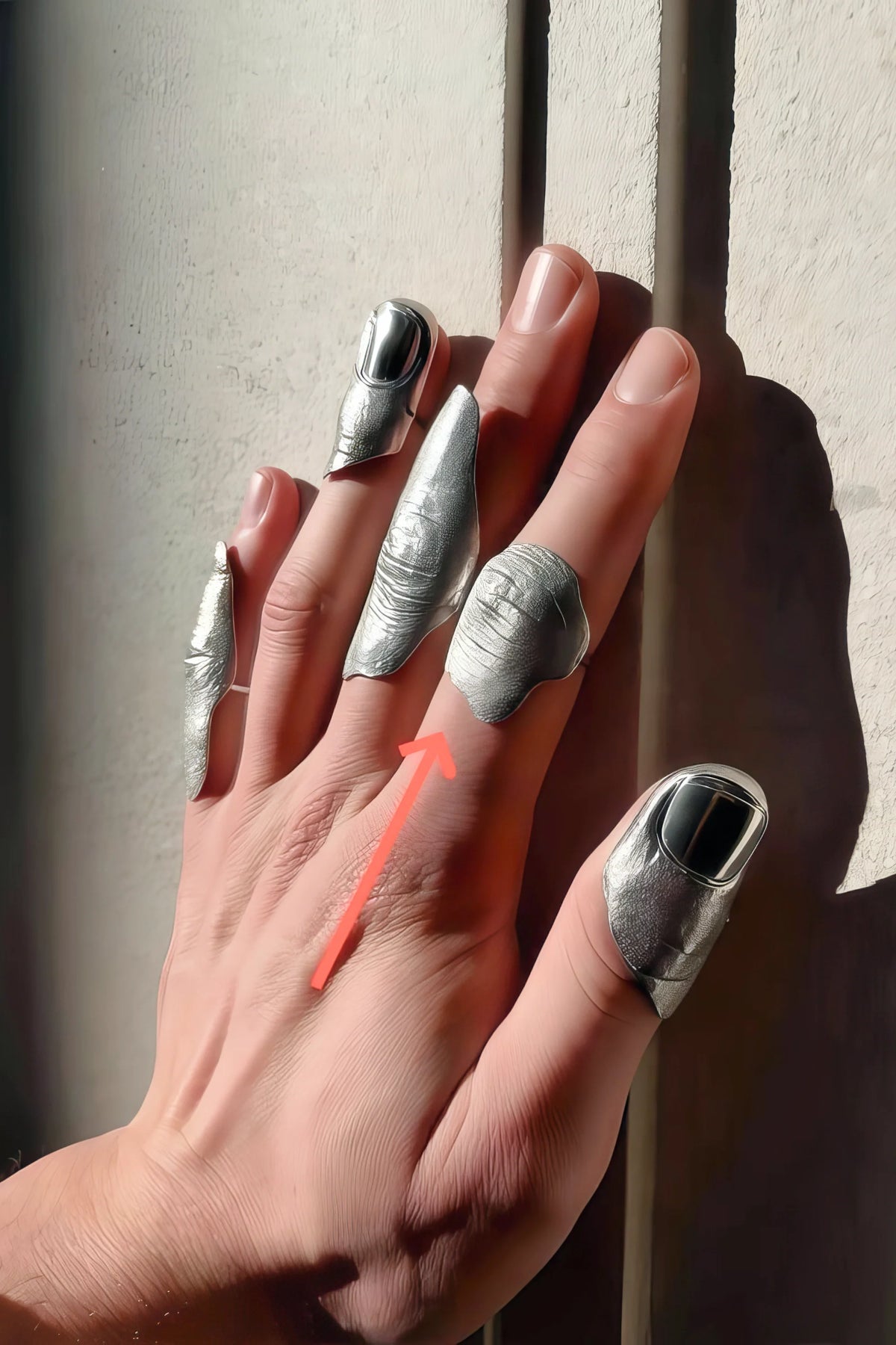 Irregular Textured Silver Knuckle Ring Set – Full Finger Minimalist Stackable Rings