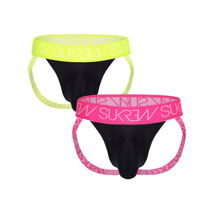 SUKREW Jockstrap Multipack 1x Underground Black/Acid Yellow + 1x Underground Black/Elect Pink