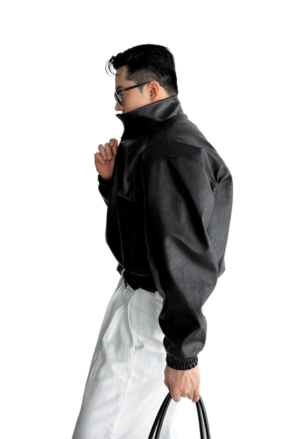 Men's Biker Leather Jacket – Short Moto Jacket with Pockets