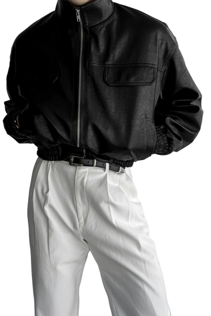Men's Biker Leather Jacket – Short Moto Jacket with Pockets