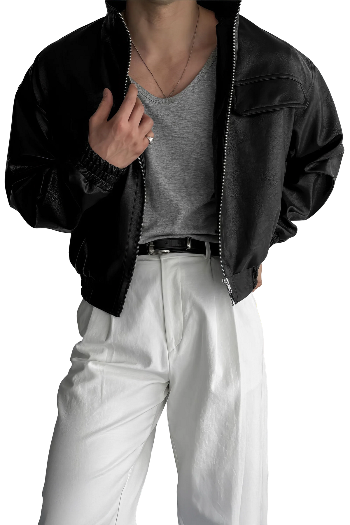 Men's Biker Leather Jacket – Short Moto Jacket with Pockets