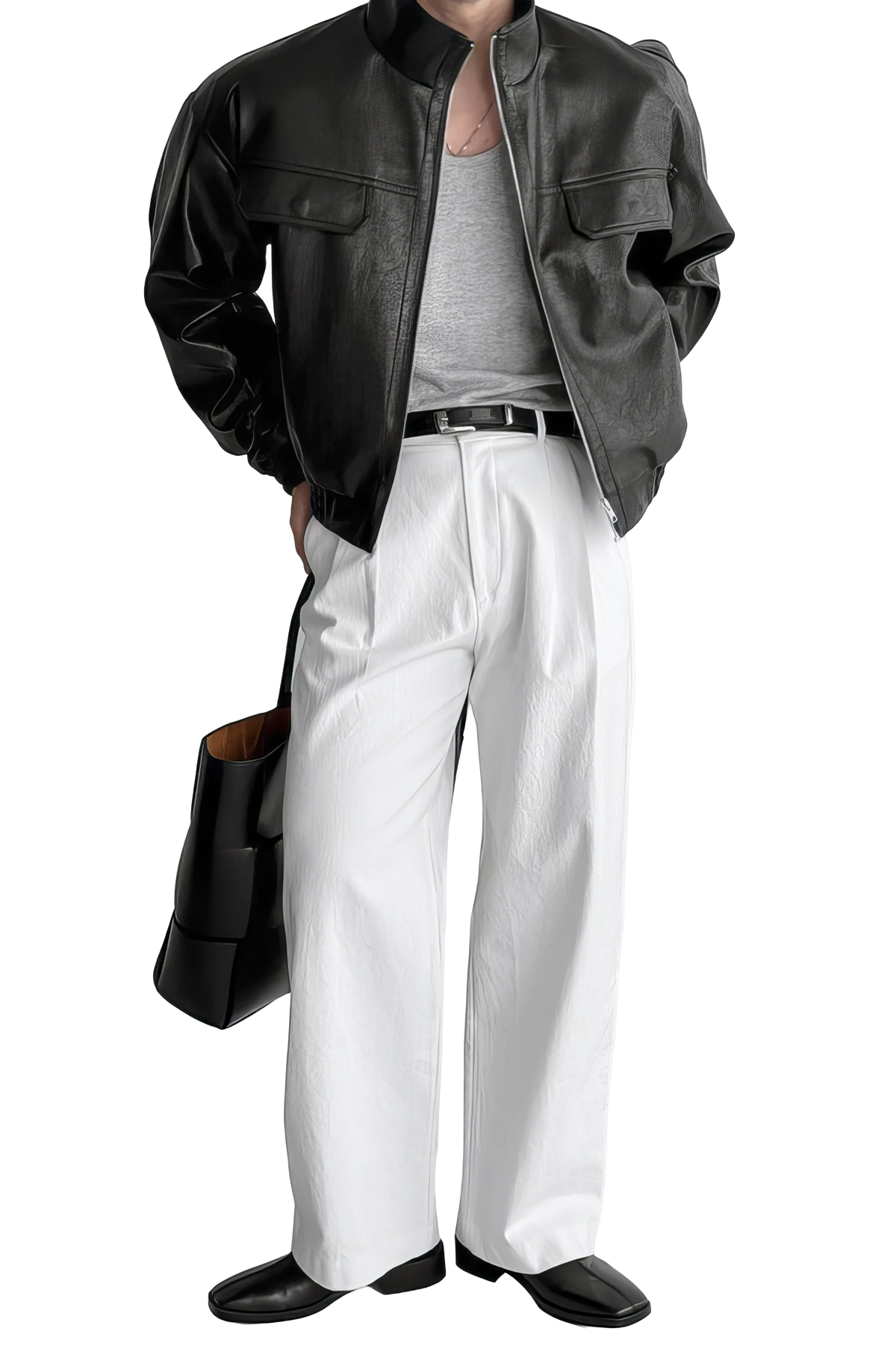 Men's Biker Leather Jacket – Short Moto Jacket with Pockets
