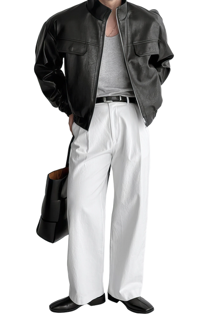 Men's Biker Leather Jacket – Short Moto Jacket with Pockets
