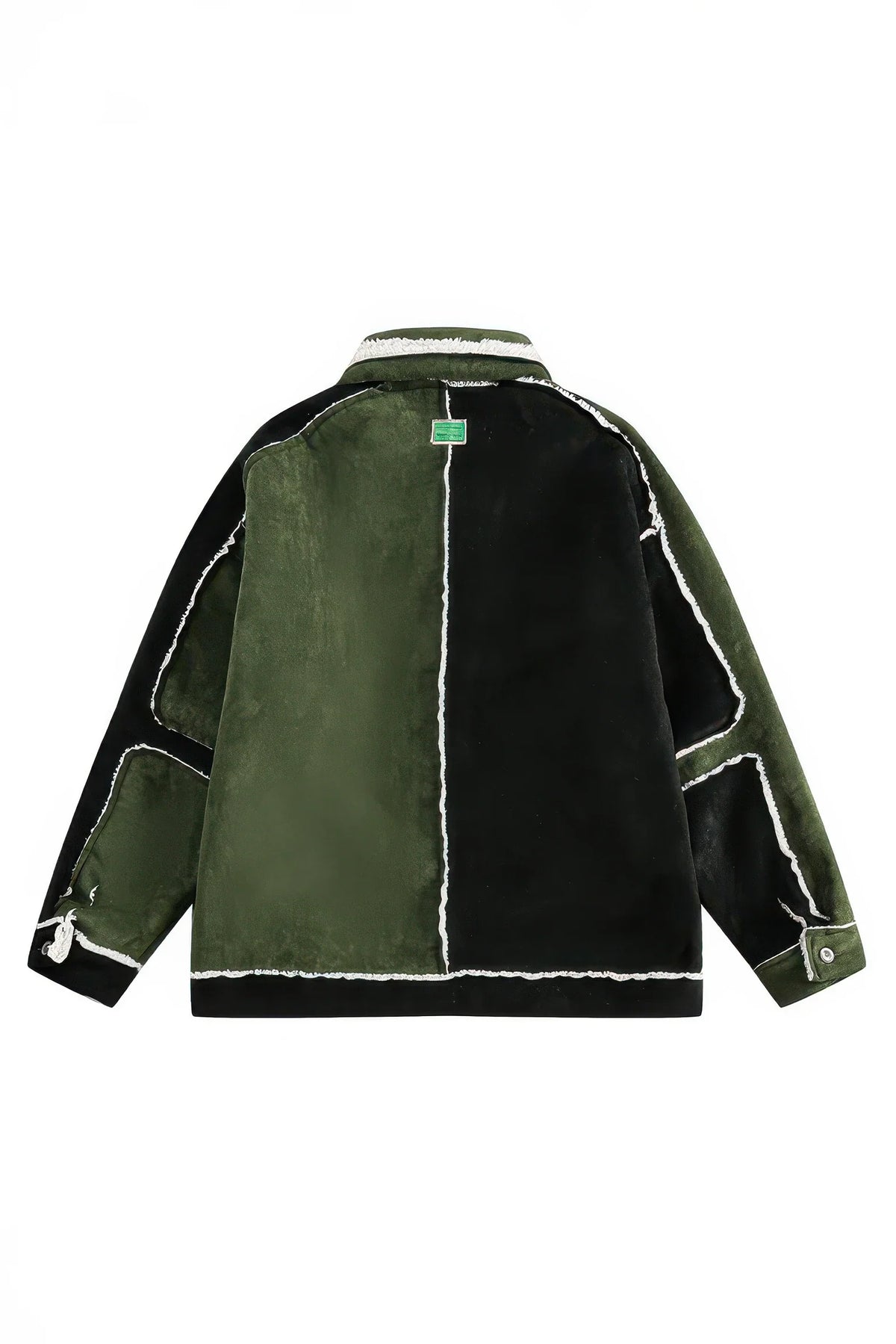 Unisex Floral Embroidery Sherpa Jacket - Color-Blocked Cotton