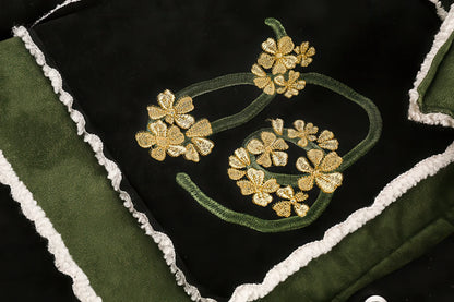 Unisex Floral Embroidery Sherpa Jacket - Color-Blocked Cotton