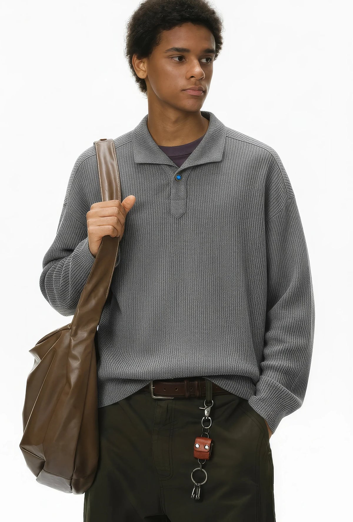 Vintage Italian Polo Shirt - Long Sleeve, Loose Fit, Classic Collared