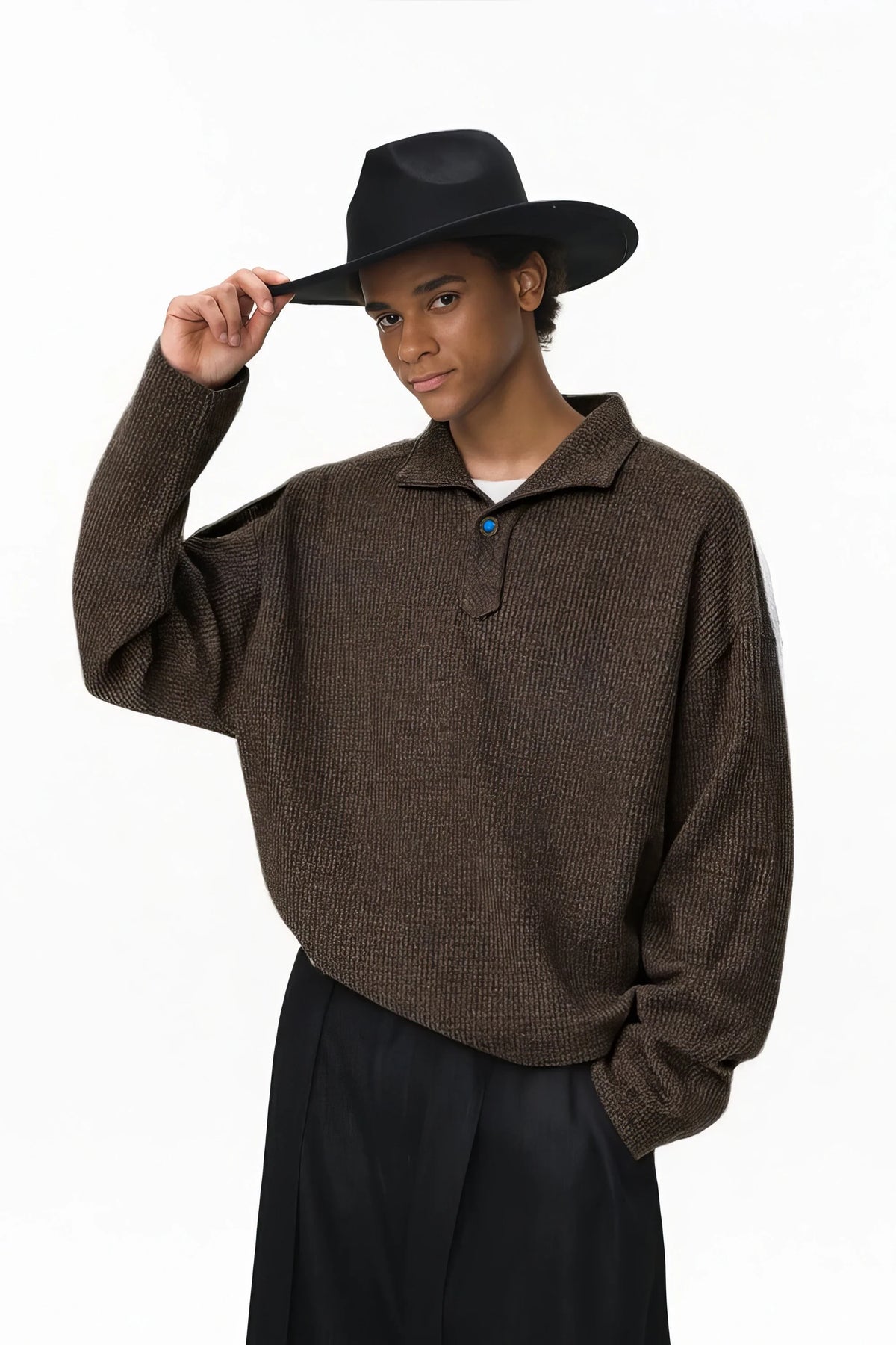 Vintage Italian Polo Shirt - Long Sleeve, Loose Fit, Classic Collared