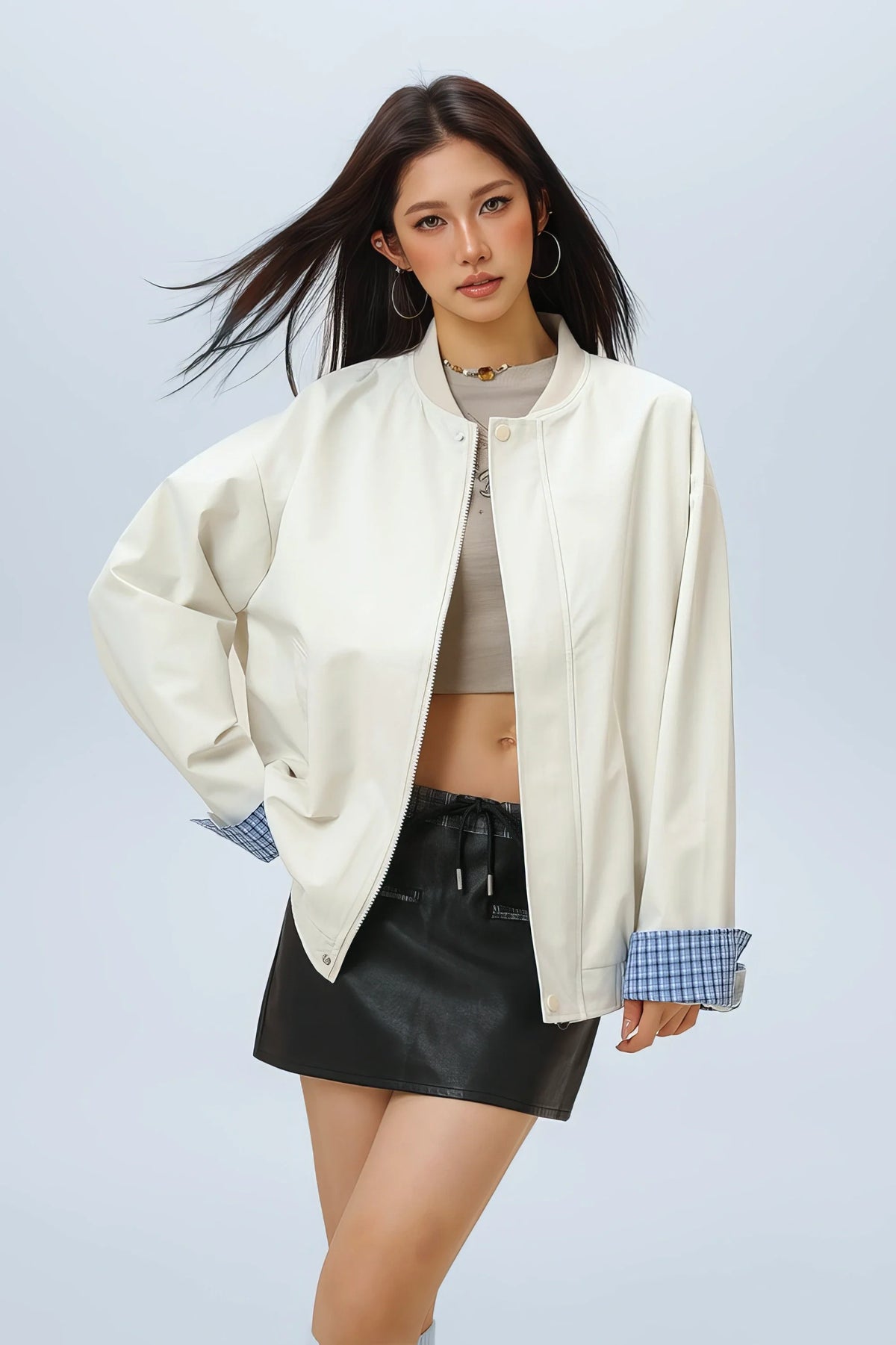 Checked Pattern Work Bomber Jacket