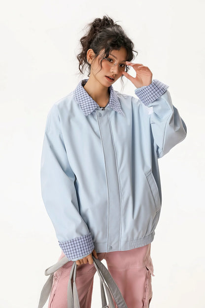 Checked Pattern Work Bomber Jacket
