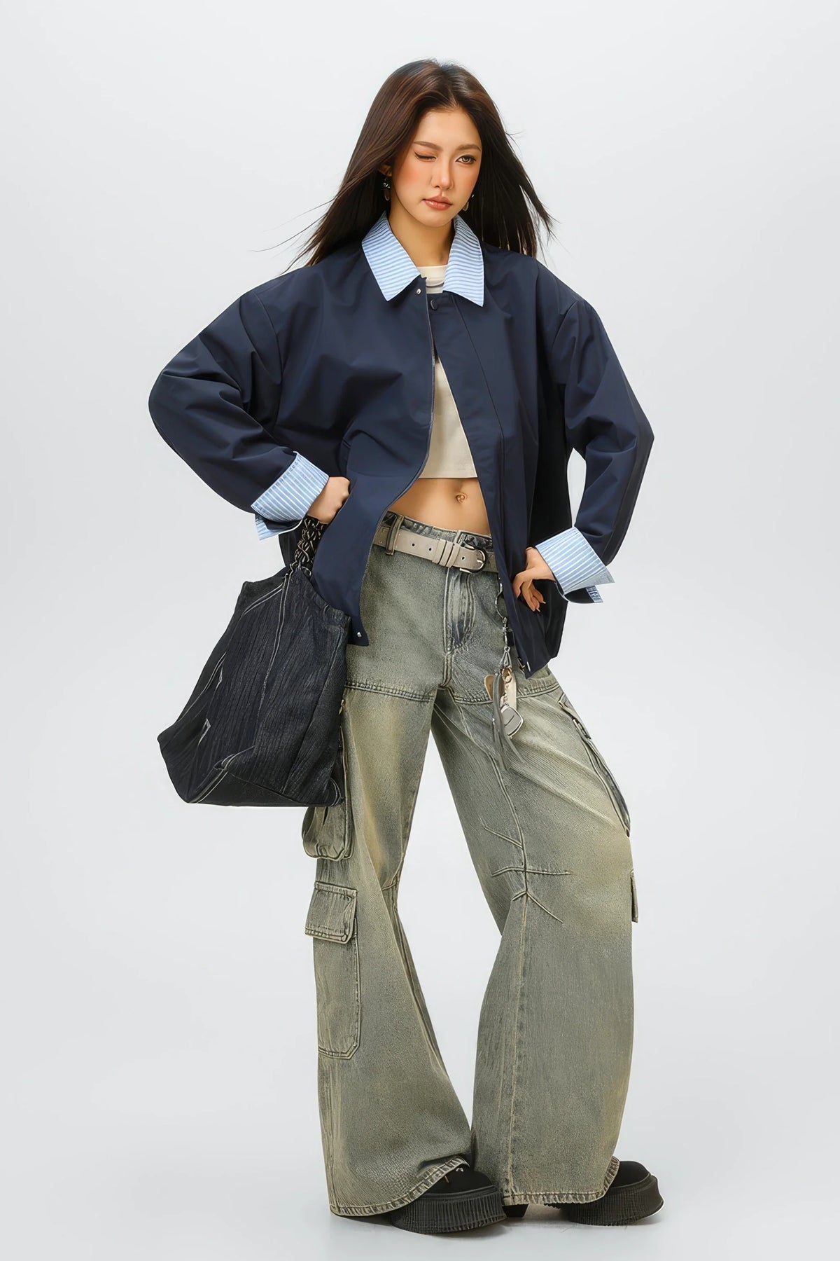 Checked Pattern Work Bomber Jacket