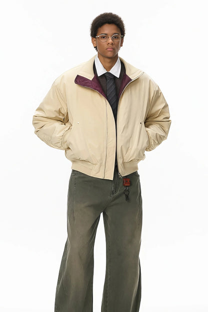 Unisex Stand Collar Cotton Flight Jacket for Casual Wear