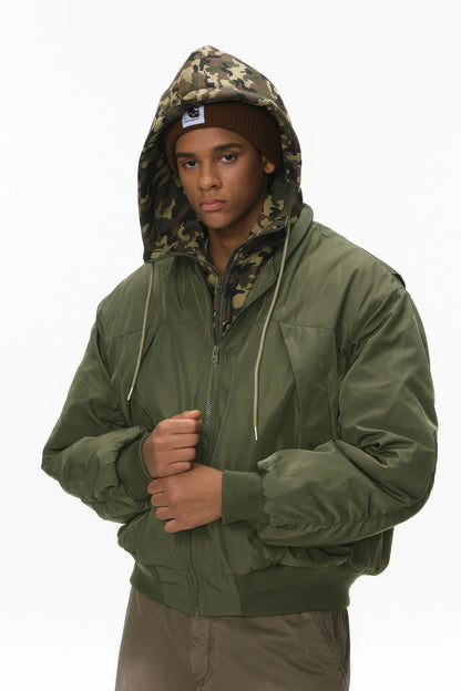 Unisex Detachable Layered Baseball Hoodie Jacket